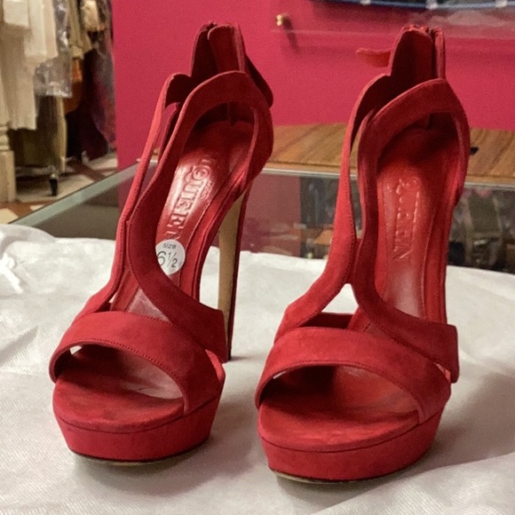 ALEXANDER McQueen Double Arched Armadillo Red Sandals 36.5 Suede Ultra Heels - Picture 3 of 7